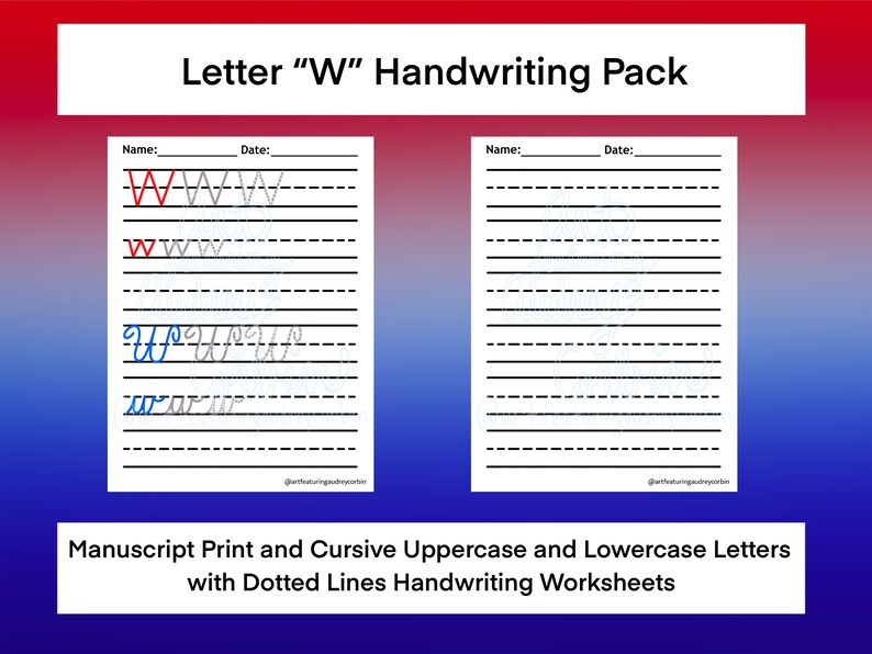 Letter W Print and Cursive Handwriting Worksheet for Kids and Adults
