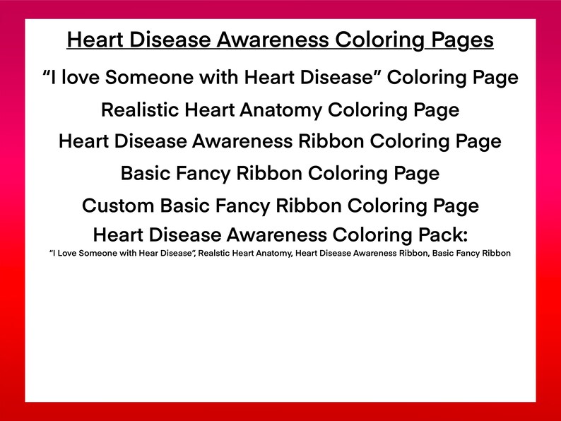 Heart Disease Coloring Page for Kids and Adults Instant Download
