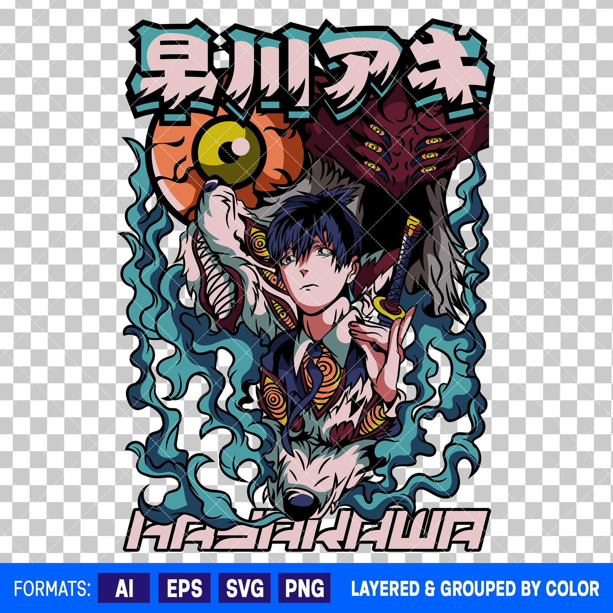 Premium Anime Vector File, Layered & Grouped by Color, Ready for DTF ...