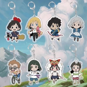 以下が含まれることがあります： 人気アニメシリーズのキャラクターがデザインされた、カラフルなキーホルダー10個セット。各キーホルダーは異なるキャラクターがデザインされています。キーホルダーは耐久性のあるプラスチック製で、キーやバッグに取り付けられる金属製のリングが付いています。