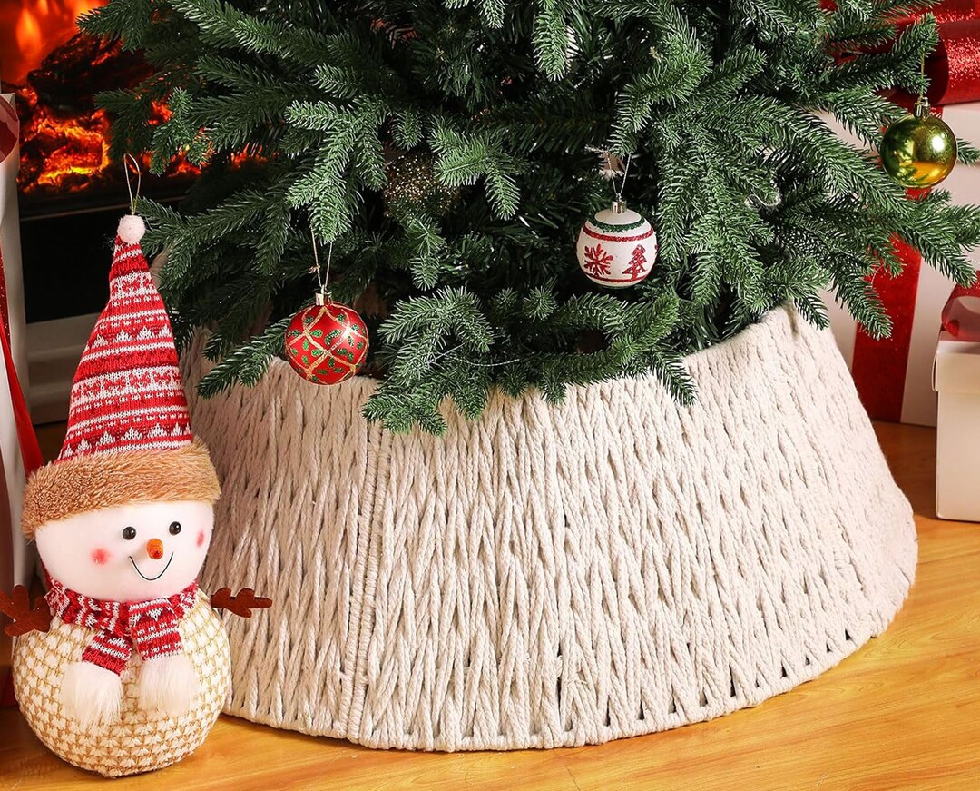 Christmas Tree Collar Farmhouse Tree Skirt Natural Boho - Etsy