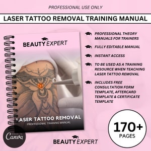Instrukcja obsługi Canva do laserowego usuwania tatuaży, edytowalna - natychmiastowe pobranie PLUS bezpłatny formularz konsultacyjny, certyfikat i karta opieki pooperacyjnej