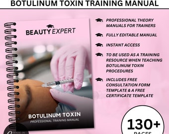 Botulinum Toxin Anti-Falten bearbeitbares Canva Trainings-Handbuch - Sofortiger Download PLUS kostenlose Beratung und Zertifikatsvorlagen
