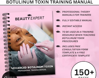 Fortgeschrittenes Botulinum-Toxin Anti-Falten bearbeitbares Canva Trainings-Handbuch - Sofortiger Download PLUS kostenlose Beratung und Zertifikatsvorlagen