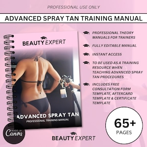 Manuale di formazione modificabile per abbronzatura spray avanzata - Download immediato PIÙ modulo di consulenza gratuito, scheda di assistenza post-trattamento e modelli di certificato