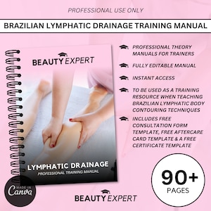 Manual de capacitación editable sobre masaje de drenaje linfático brasileño - Descarga instantánea MÁS formulario de consulta gratuito, certificado y tarjeta de cuidados posteriores