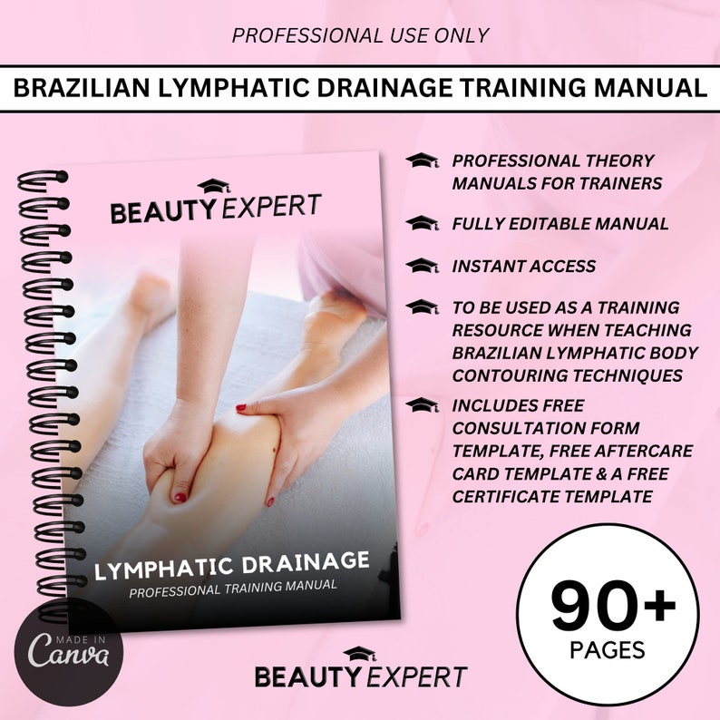 Brazilian Lymphatic Drainage Massage Editable Training Manual - Instant Download PLUS Free Consultation Form, Certificate & Aftercare Card image 1