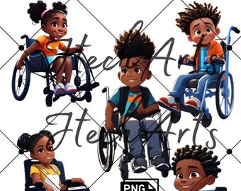 Wheelchair clipart, png, Tshirt PNG, handicap kids clipart, handicap characters, handicap png