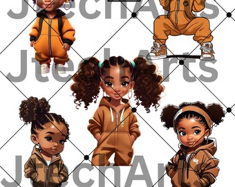 Brown png girls, clipart, chip bags, birthday party PNG, gender reveal png, workbook png, black girl png