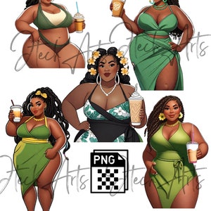 Latte Plus Size Girls, BBW, Big Girl, Png, Svg, Clipart, Clip Art, Black Girl Clip art, Black girls, Afro American, Stickers