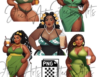 Latte Plus Size Girls, BBW, Big Girl, Png, Svg, Clipart, Clip Art, Black Girl Clip art, Black girls, Afro American, Stickers