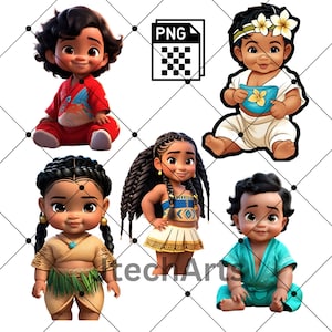 Polinezyjskie dzieci, Polinezyjskie clipart, Polinezyjskie PNG, torebki na chipsy, upominki na imprezę, przyjęcie urodzinowe PNG, Samoańskie cliparty, samoańskie PNG