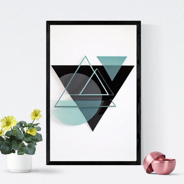 Instant Download Printable Art, Modern Wall Art Print, Digital Download Art, Abstract Geometric Art Print, Black Teal Art, Digital Wall Art