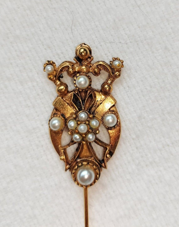 Florenza Revival Crown Faux Pearl Stick Pin Desig… - image 4