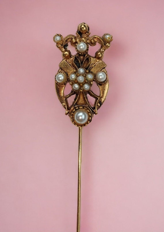 Florenza Revival Crown Faux Pearl Stick Pin Desig… - image 10