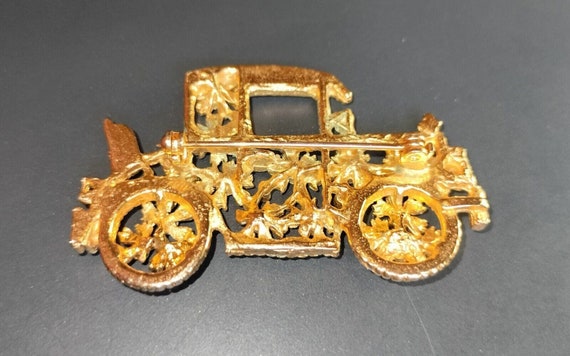 Vintage Model T Antique Car Brooch Gold Tone Rhin… - image 7