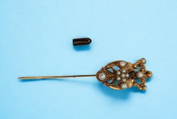 Florenza Revival Crown Faux Pearl Stick Pin Desig… - image 2