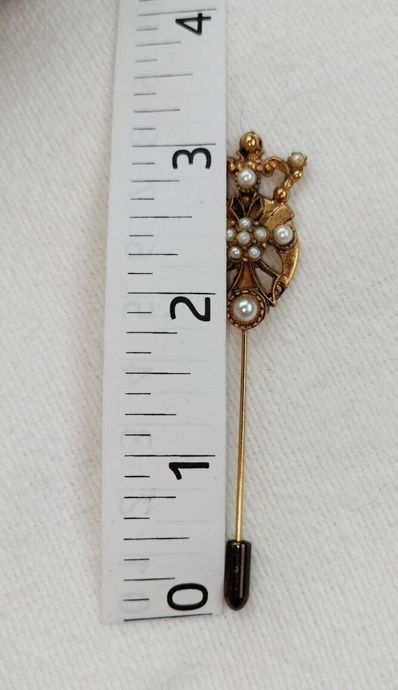 Florenza Revival Crown Faux Pearl Stick Pin Desig… - image 8