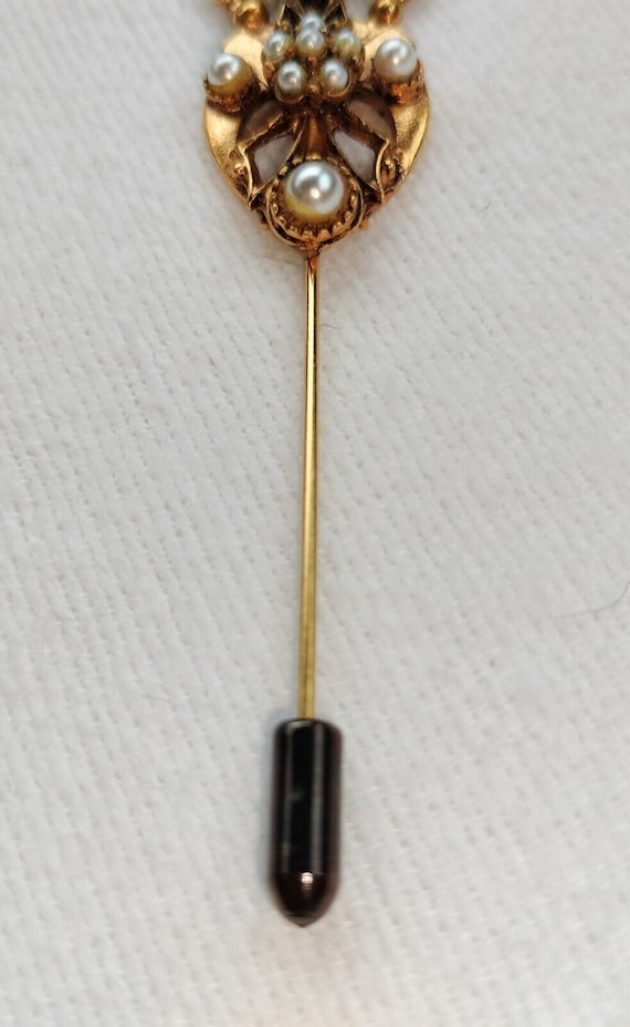 Florenza Revival Crown Faux Pearl Stick Pin Desig… - image 5