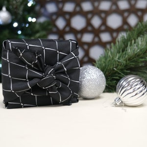 Furoshiki Gift Wrap, Stylish Diamond Black and Silver reusable wrapping cloths, wrapping paper, Christmas gift, Birthday gift, zero waste image 2