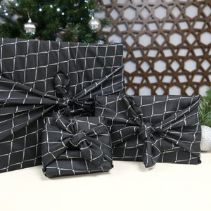 Furoshiki Gift Wrap, Stylish Diamond Black and Silver reusable wrapping cloths, wrapping paper, Christmas gift, Birthday gift, zero waste image 1