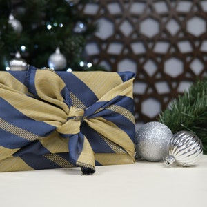 Furoshiki Gift Wrap, Royal Gold and Blue reusable wrapping cloths, wrapping paper, Christmas gift, Birthday gift, zero waste image 3