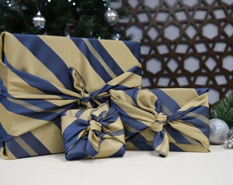 Furoshiki Gift Wrap, Royal Gold and Blue reusable wrapping cloths, wrapping paper, Christmas gift, Birthday gift, zero waste