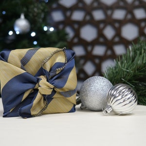 Furoshiki Gift Wrap, Royal Gold and Blue reusable wrapping cloths, wrapping paper, Christmas gift, Birthday gift, zero waste image 2