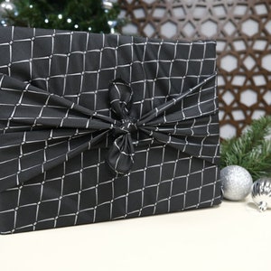 Furoshiki Gift Wrap, Stylish Diamond Black and Silver reusable wrapping cloths, wrapping paper, Christmas gift, Birthday gift, zero waste image 4