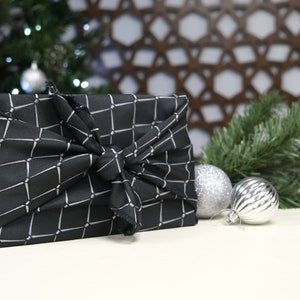 Furoshiki Gift Wrap, Stylish Diamond Black and Silver reusable wrapping cloths, wrapping paper, Christmas gift, Birthday gift, zero waste image 3