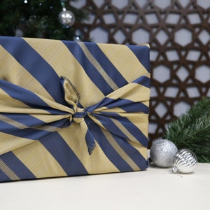 Furoshiki Gift Wrap, Royal Gold and Blue reusable wrapping cloths, wrapping paper, Christmas gift, Birthday gift, zero waste image 4