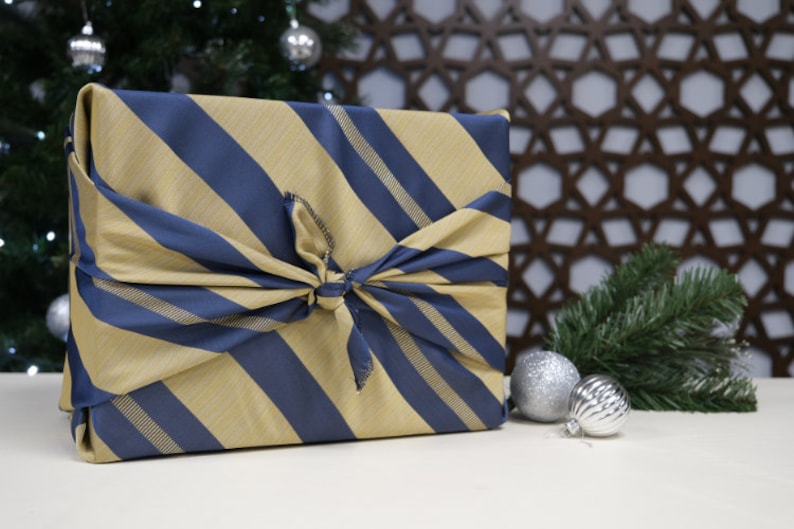 Furoshiki Gift Wrap, Royal Gold and Blue reusable wrapping cloths, wrapping paper, Christmas gift, Birthday gift, zero waste image 4