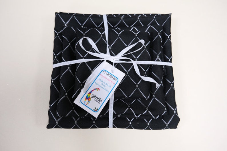 Furoshiki Gift Wrap, Stylish Diamond Black and Silver reusable wrapping cloths, wrapping paper, Christmas gift, Birthday gift, zero waste image 5
