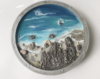 Handmade Resin Ocean Tray-Multifunctional Coastal Decor, Snack & Cheese Board, Beach-Themed Centerpiece