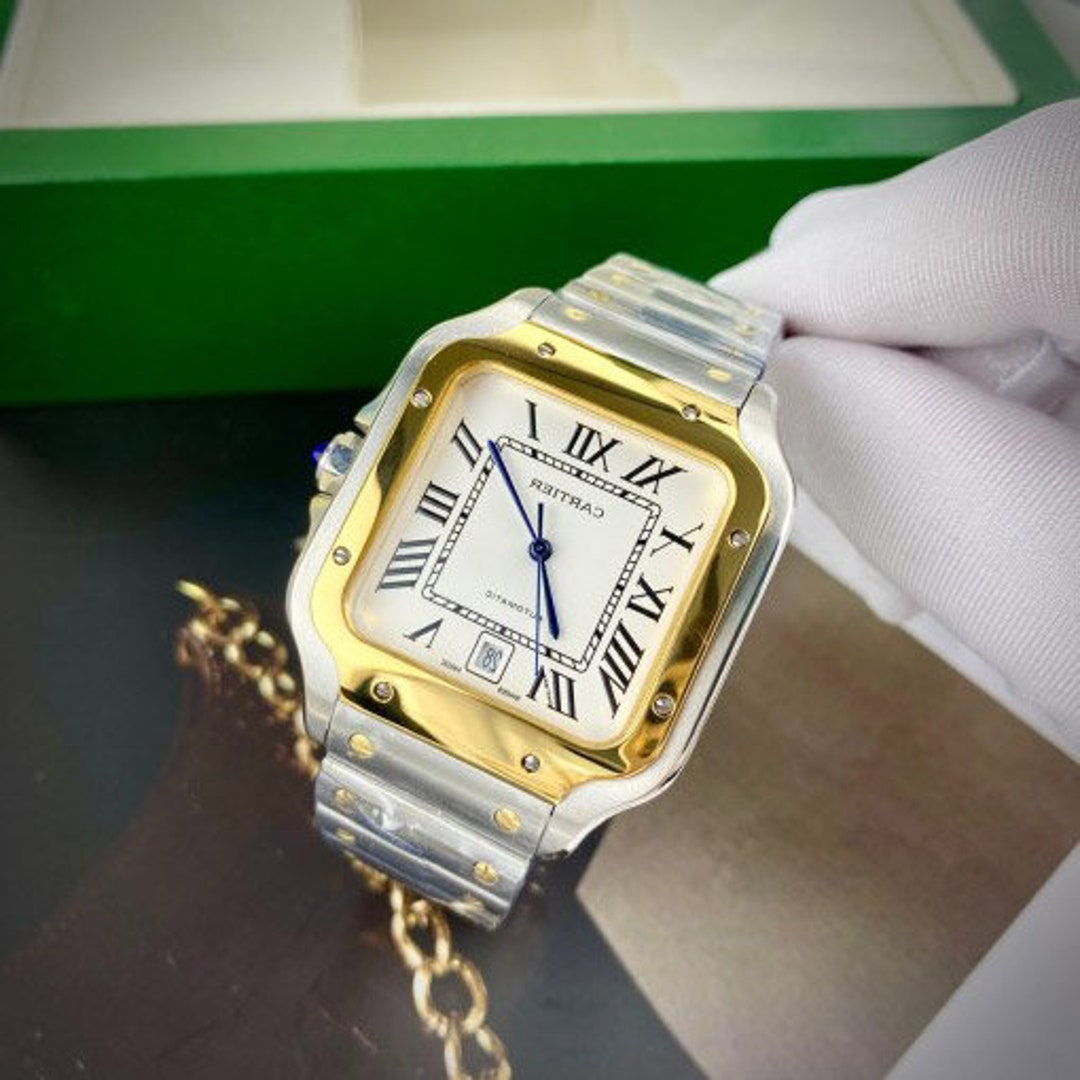 Cartier Santos Demi Gold 40mm Dial Come With Box Tag Papers, Steel Gold Cartier Santos Watch