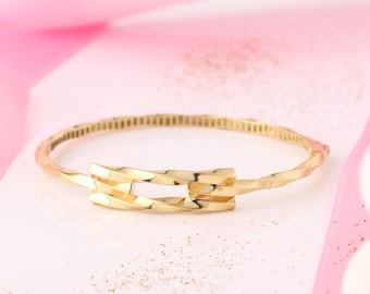 ツイストバングルブレスレット - 薄さ1.3mm、シルバー、ゴールド