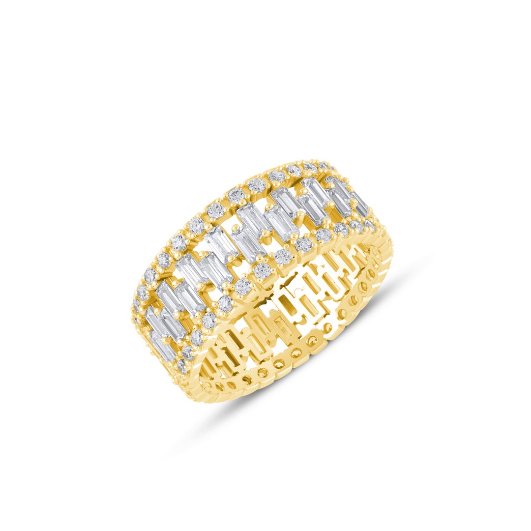 14K Solid Gold Baguette Eternity Band Full Eternity Wedding Ring Round ...