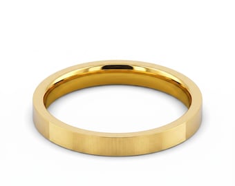 2mm Flat Solid Gold Wedding Band, Minimalist Plain Ring