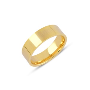 14k Yellow Gold 6mm Flat Wedding Band: Polished Comfort Fit Ring