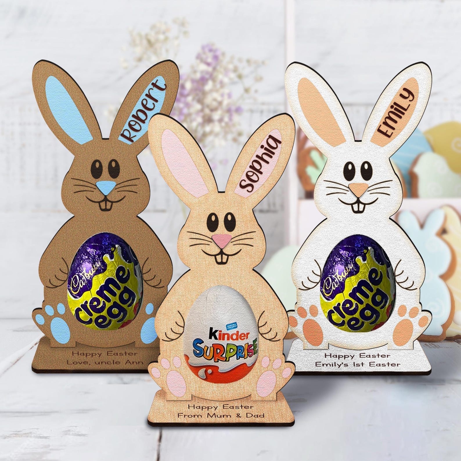 Personalized Easter Egg, Kinder Joy Creme Holder Decoration, Bunny Treat Kinder Hunt Gifts Kid Boy Girl, Baby Easter Bunny Gifts