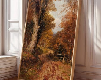 Autumn Landscape Print Farmhouse Rustic Decor | Warm Tones Cottagecore Digital Download