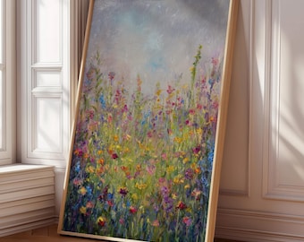 Textured Wildflower Meadow Painting Print | Impasto Floral Art (Digital Download)