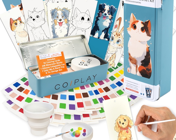 Watercolor Art Kit: 648 Colors Meow & Bark  Coloring Book Marks