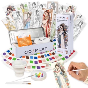 Watercolor Paint Art Set,2 Dynasty Girls Coloring Books with 52 DIY bookmarks, 648 Color Blocks, 3  Brushes, Silicone Cup, for All Ages