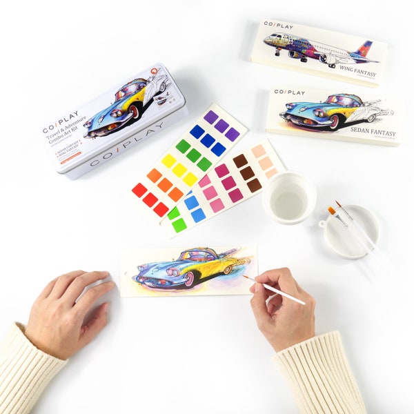 COI Play Watercolor Kit, Travel themed Coloring Books, Foldable Cup Brushes 324 Color Blocks, Great art gift for all ages