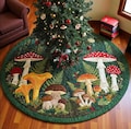 Mushroom Forest Tree Skirt, Woodland Christmas Tree Skirt, Quilted Xmas Skirt, Nature Decor, Botanical Holiday Tree Mat