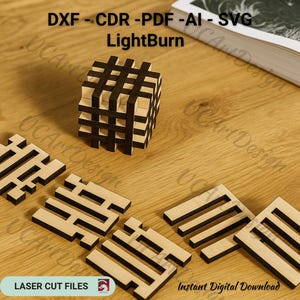 Wooden Cube Puzzle SVG - 3D Laser Cut Brain Teaser | Glowforge Cricut File | DIY Montessori STEM Toy | Digital Download