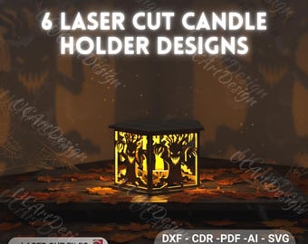 Halloween Lantern SVG Bundle: Laser Cut Candle Holder Templates (Digital Files)