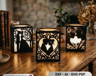 Wedding Lantern SVG | Romantic Couple Shadow Box Laser Cut File | Anniversary Candle Holder for Glowforge Cricut | Wedding Table Décor
