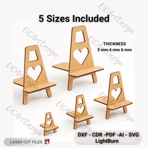 Easel Stand SVG Bundle (5 Sizes) – Laser Cut Display Stand, Book & Photo Holder – Glowforge Cricut DXF Files